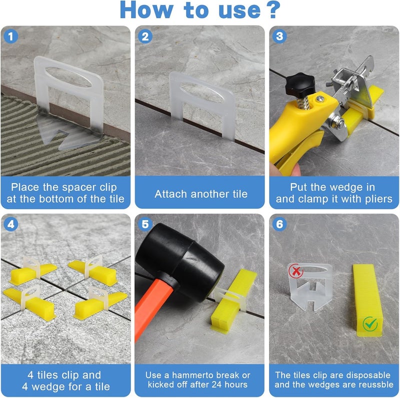 DGSL Tile Leveling System with Rubber Mallet and Tile Plier - 1000-Piece Tile Spacers 1/8 Inch Tile Clips and 200-Piece Reusable Wedges Tile Leveling Tools for Tiles and Stone Installation - Image 5